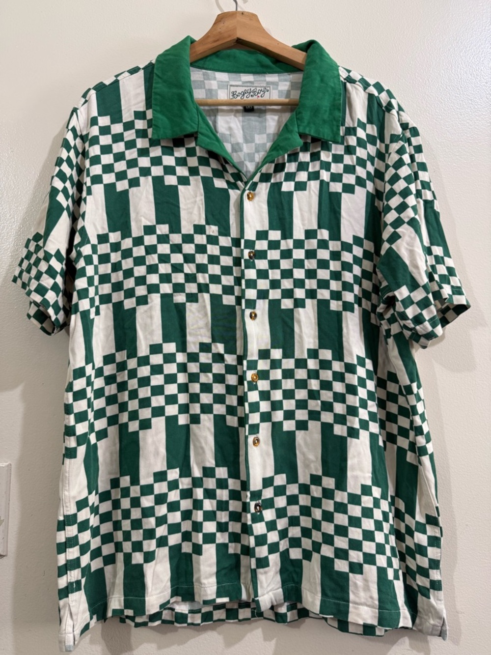 Bogey Boy's Green & White Checkerboard Short-Sleeve Button-Down Shirt